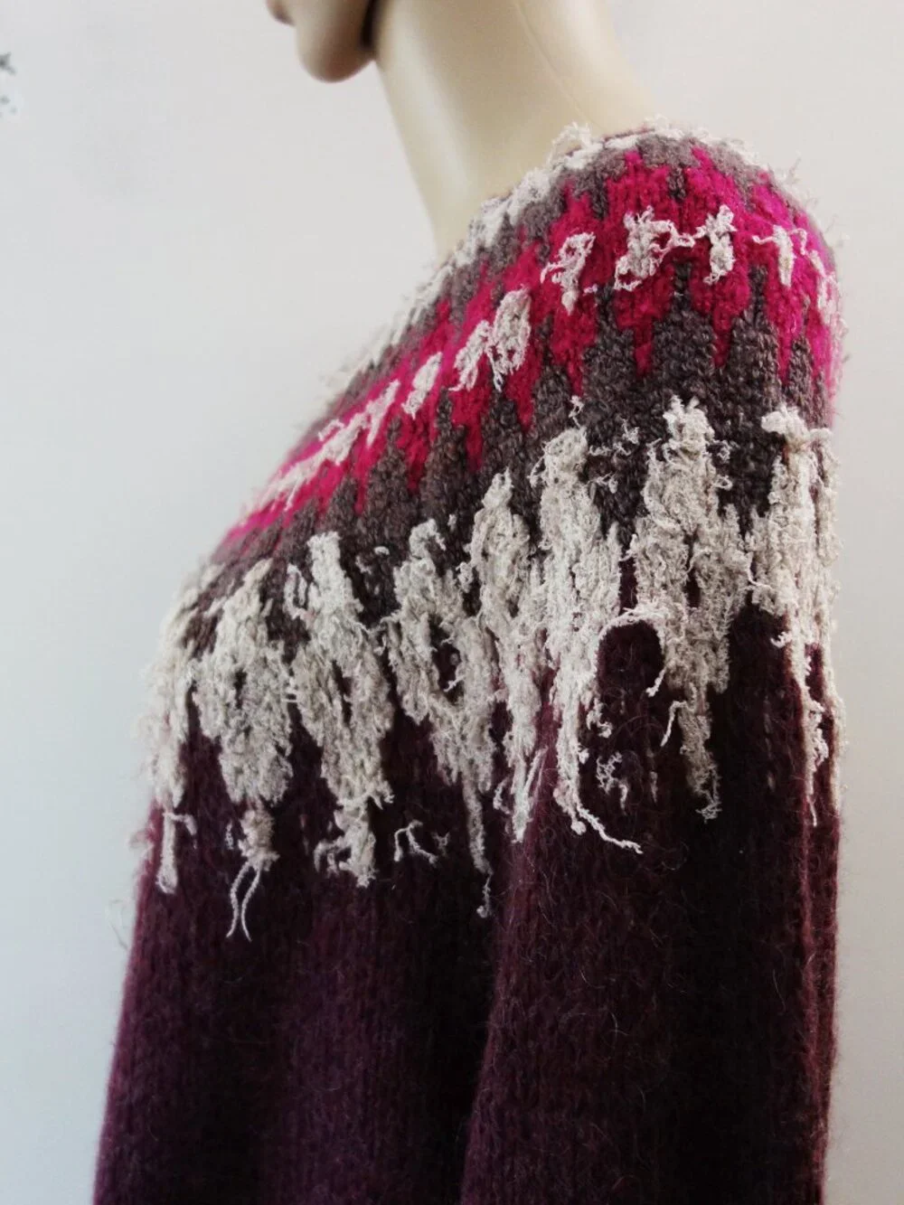 Free People Baltic Fair Isle Maroon Wool Alpaca blend Sweater (M) EUC
